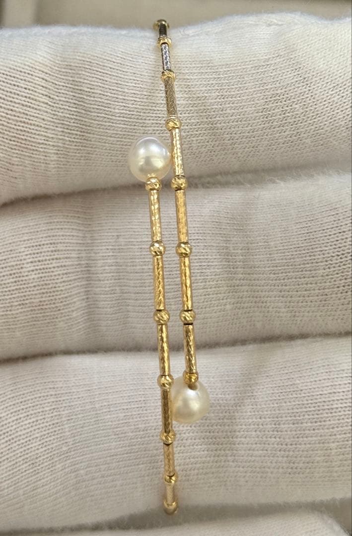 K18淡水パール　デザインブレスレット　バングル　本真珠