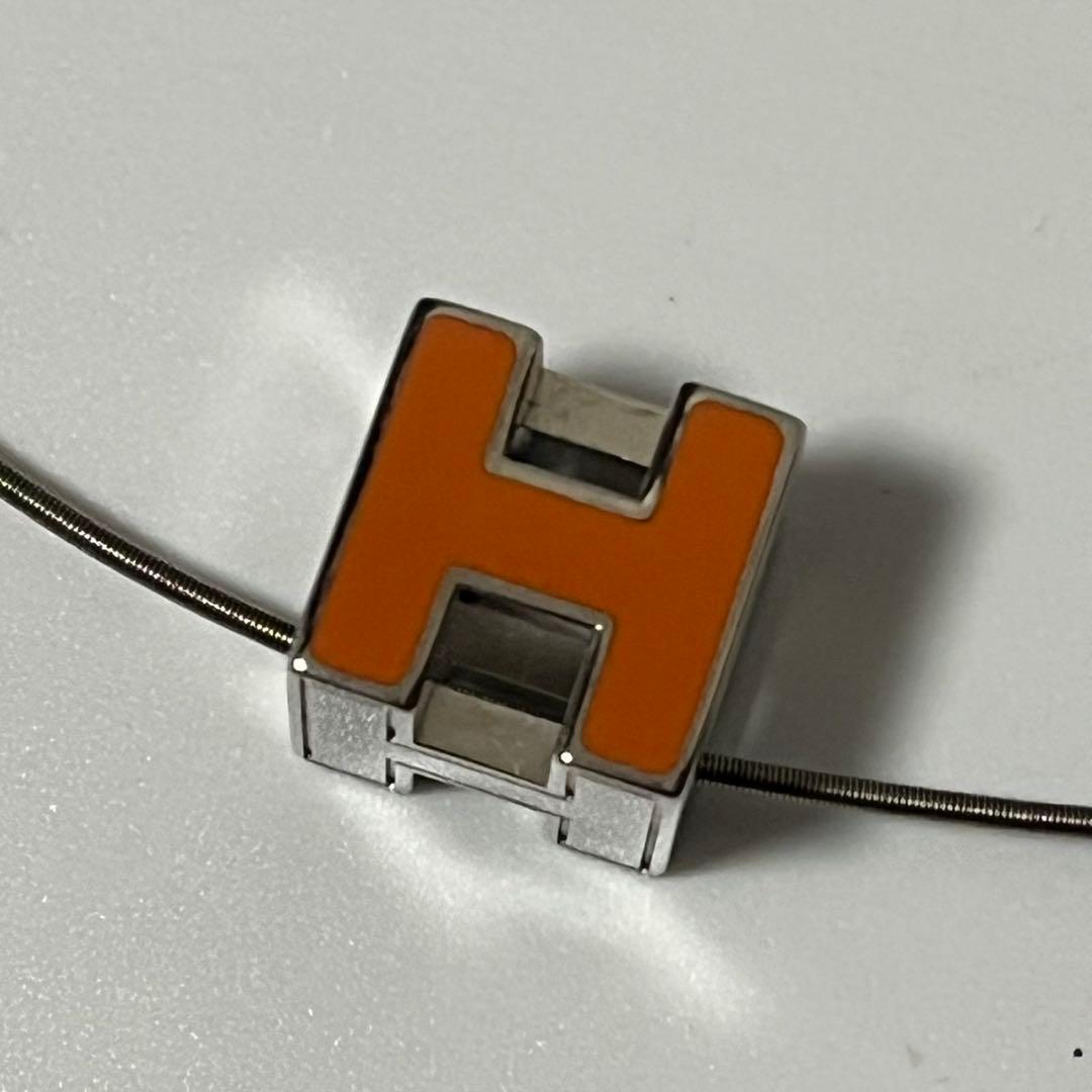未使用級✨️ HERMES ネックレス　カージュ　アッシュ　Hキューブ　オレンジ