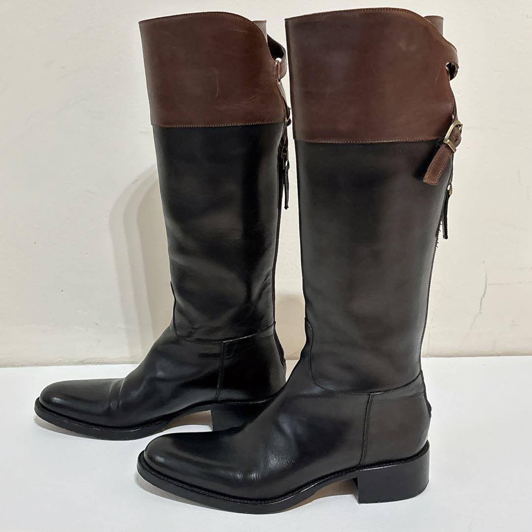 サルトル レザー ロングブーツ 黒　茶色　バイカラー ジョッキーブーツ 35