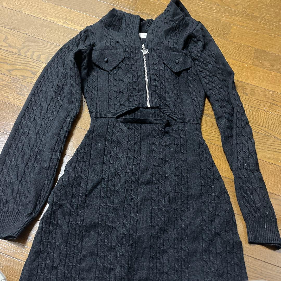 Darichダーリッチ　オープンケーブルニットミニワンピース　BLK ブラック
