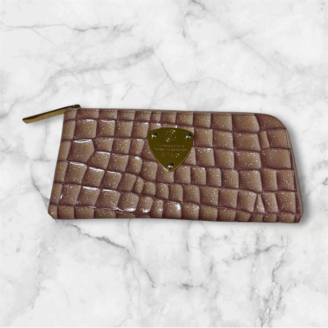 アタオ　L字 長財布 クロコ ダスティピンク