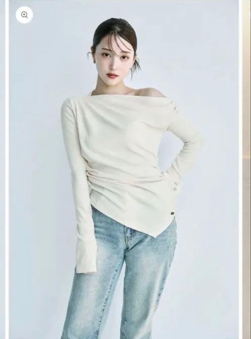 polaura アシンメトリードレープロングスリーブトップス IVORY