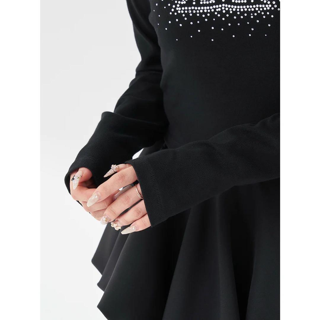 新品タグ付 ダーリッチ ブラック シャイニーDDロゴコンパクトロングTシャツ F