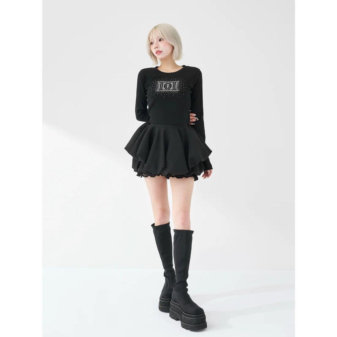 新品タグ付 ダーリッチ ブラック シャイニーDDロゴコンパクトロングTシャツ F