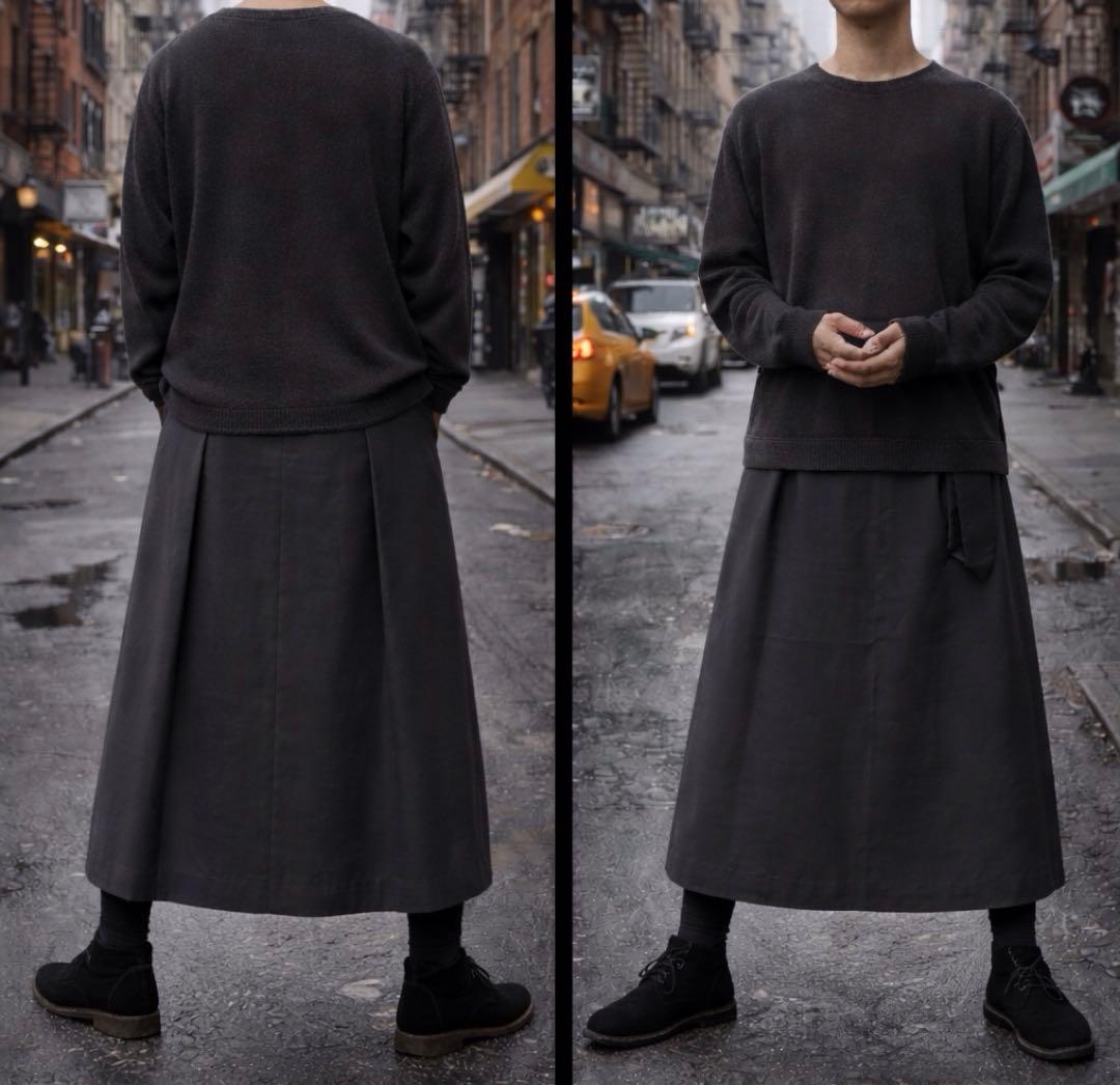 メンズ　ロングスカート　ダークグレー　チベタン