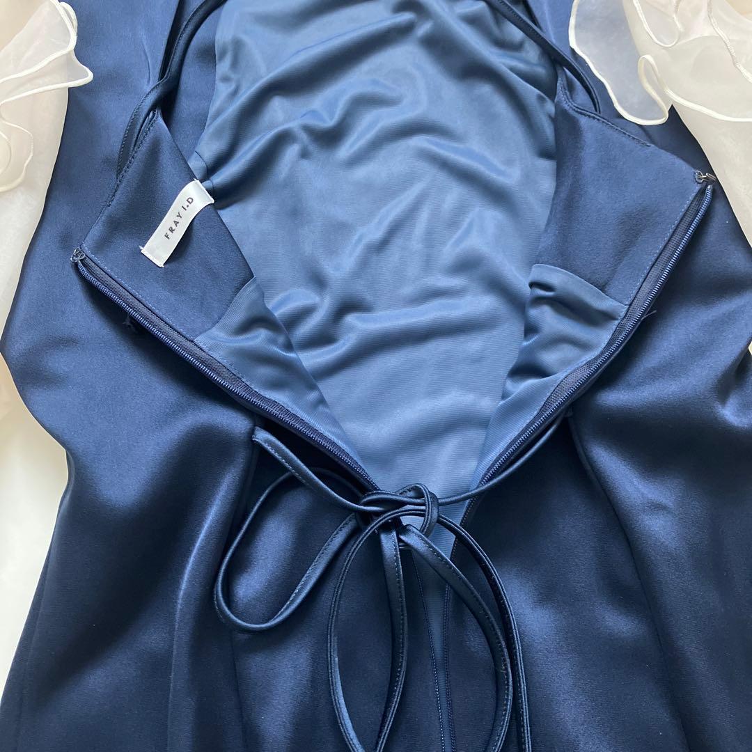 【新品未使用】フレイ アイディー　ラッフルフリルスリーブドレス ネイビー　1