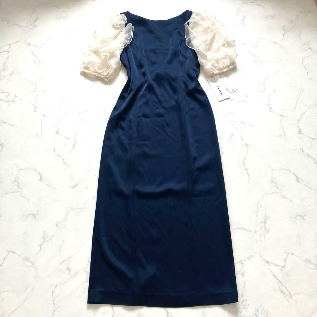 【新品未使用】フレイ アイディー　ラッフルフリルスリーブドレス ネイビー　1