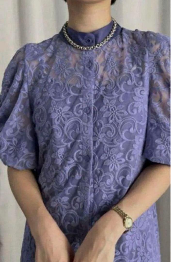 アメリ ドレスDRAPE SLEEVE EMBROIDERY DRESS