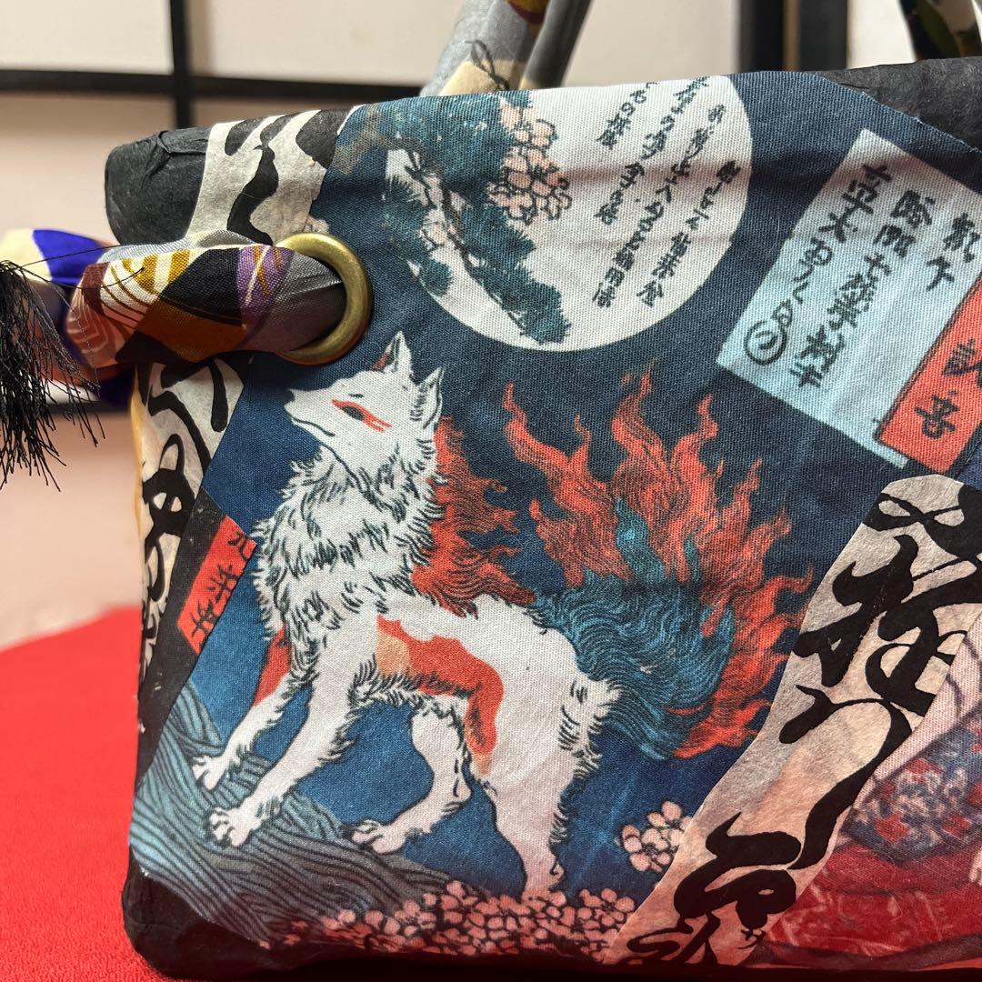 化け狐 妖 九尾 一閑張り バッグ かごバッグ ハンドバッグ 和 動物