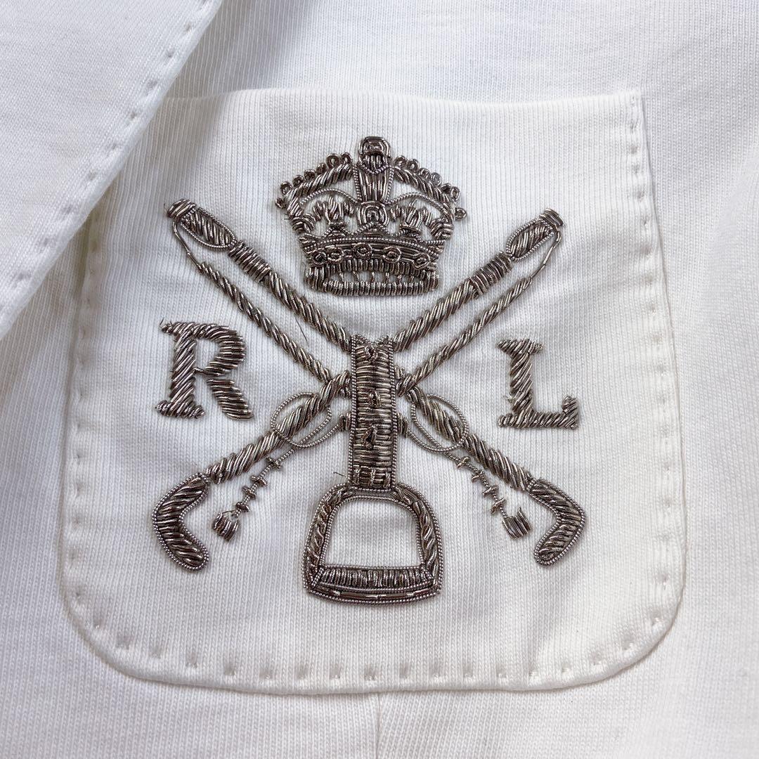 美品 ラルフローレン 白ブレザー 銀ボタン 針金糸 刺繍 エンブレム ジャケット