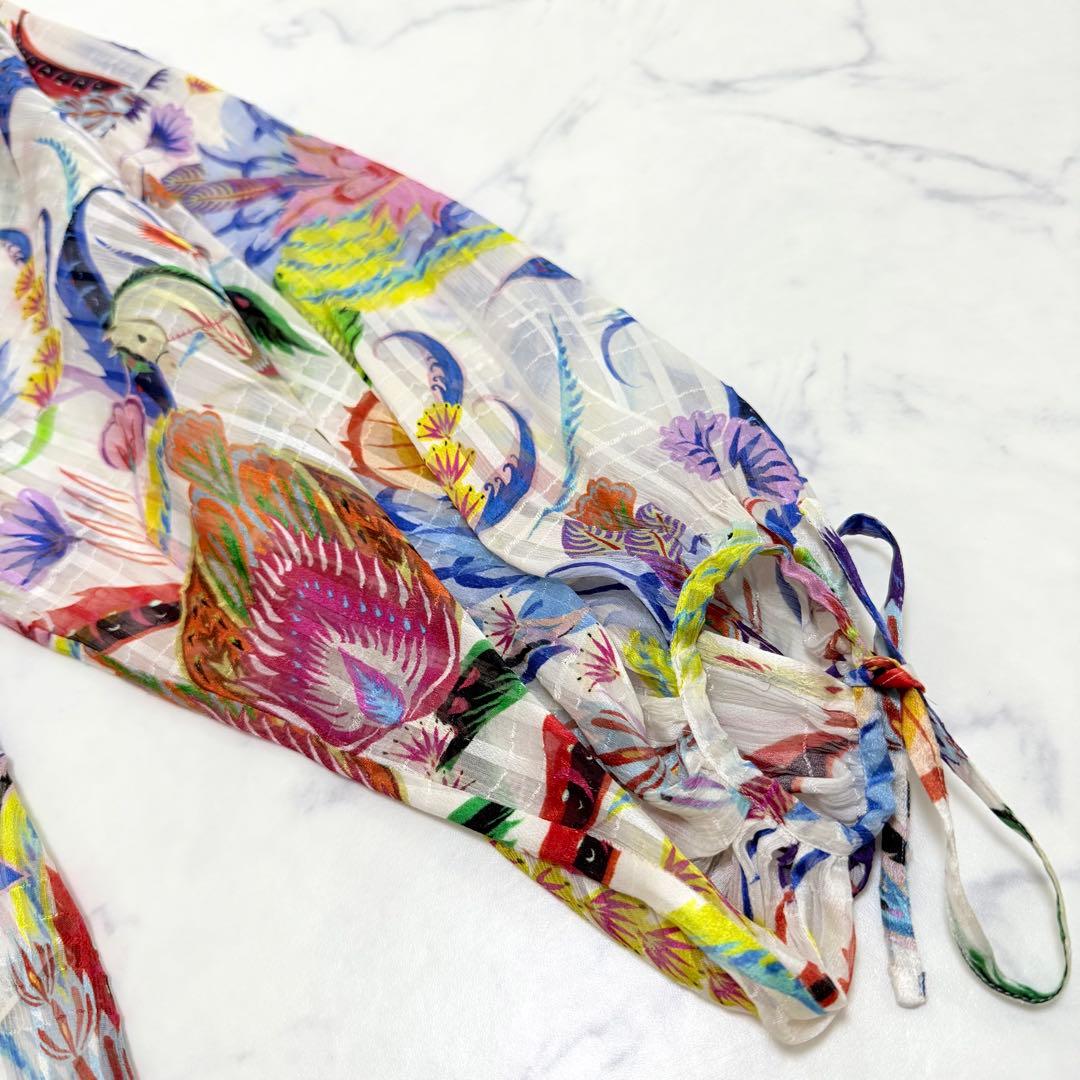 未使用級✨エトロ✨シルク　ボタニカル柄シアーブラウス（M）ビーズ　馬　お袖リボン