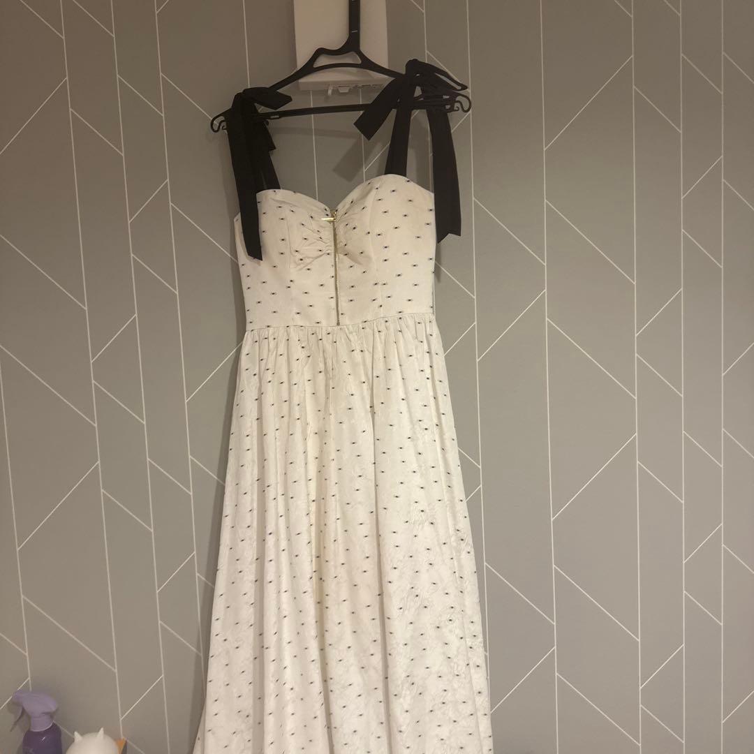 DEA. ローブドフルール ショルダーリボンドットフレアロング キャバドレス