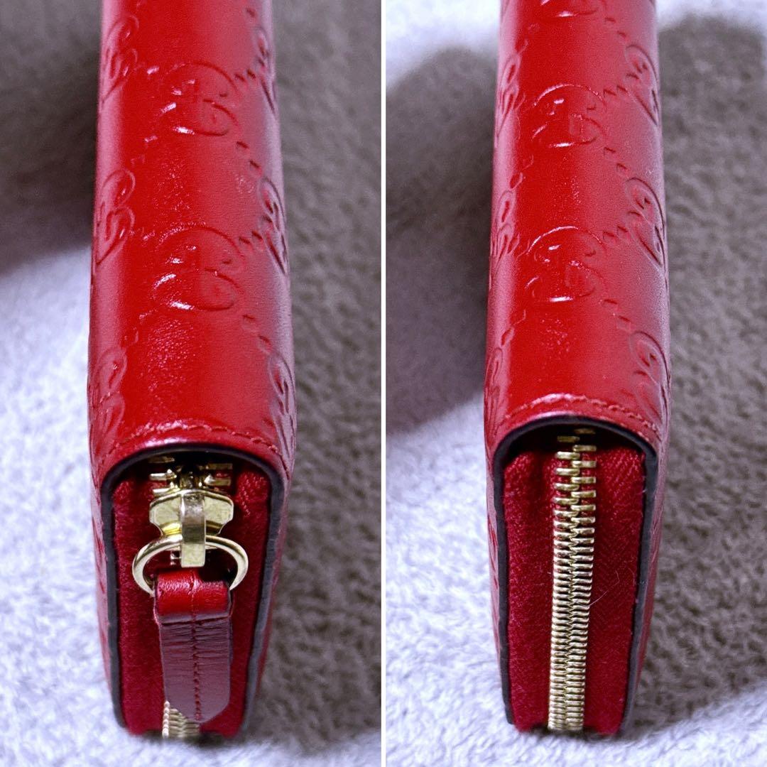 【未使用級】GUCCI 長財布 GG シマレザー ラウンド レディース 赤