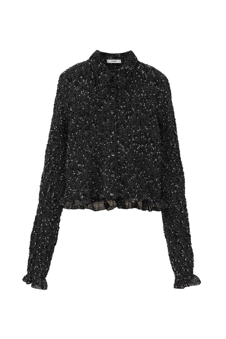 トップス CLANE MIX MESH GATHER SHIRT