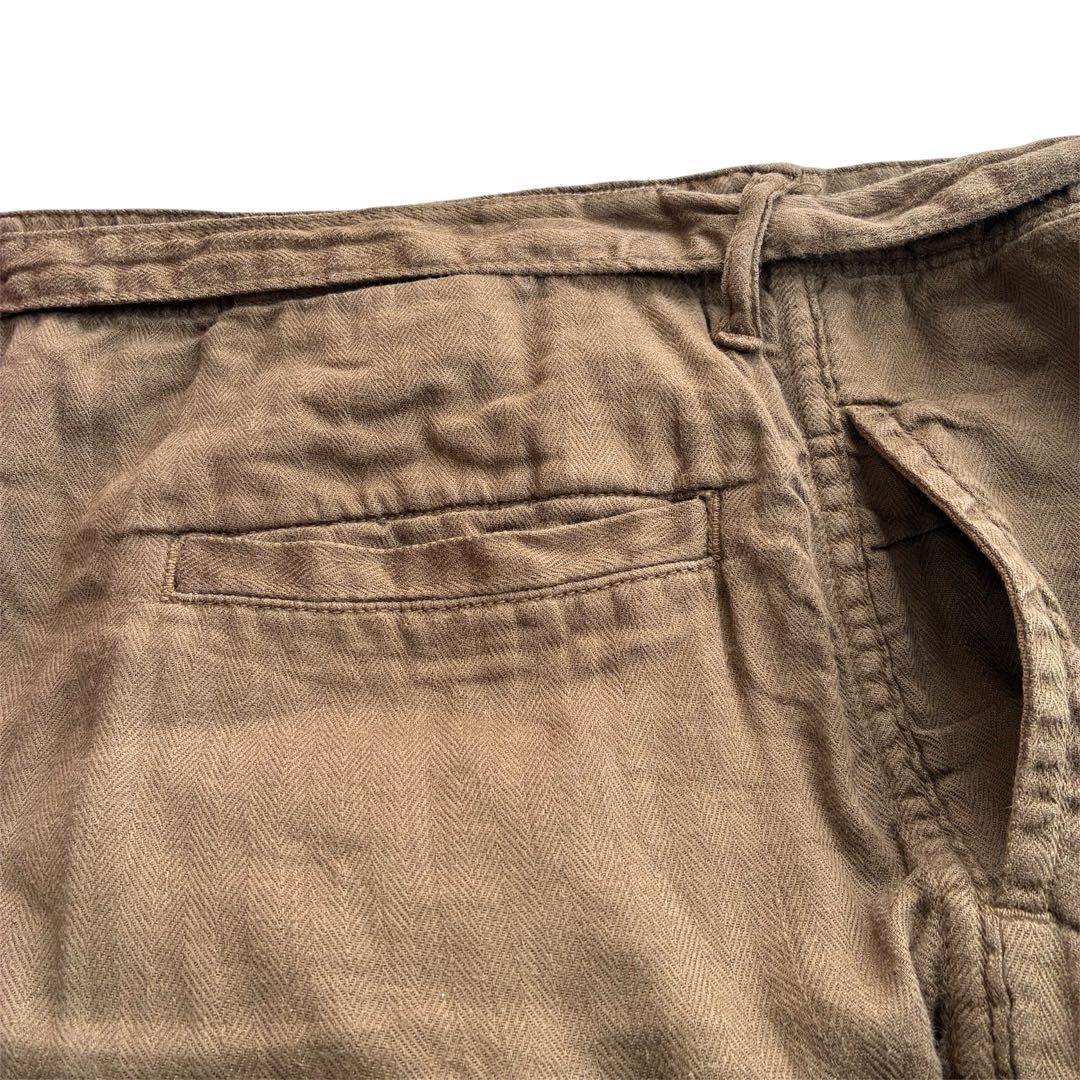 KAPITAL 綿麻ヘリンボンラップパンツ ブラウン ミリタリーカーゴポケット