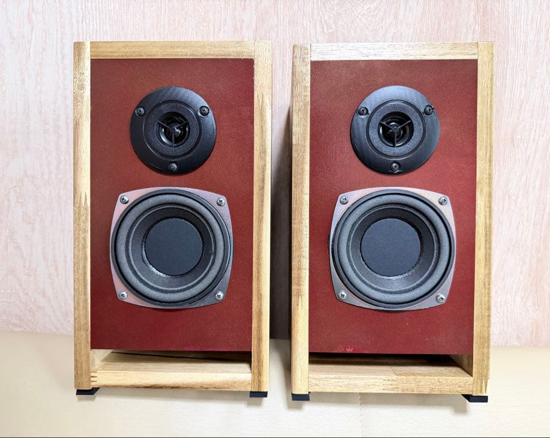 ブックシェルフ型2wayスピーカー （ペア）レッド/ウッド