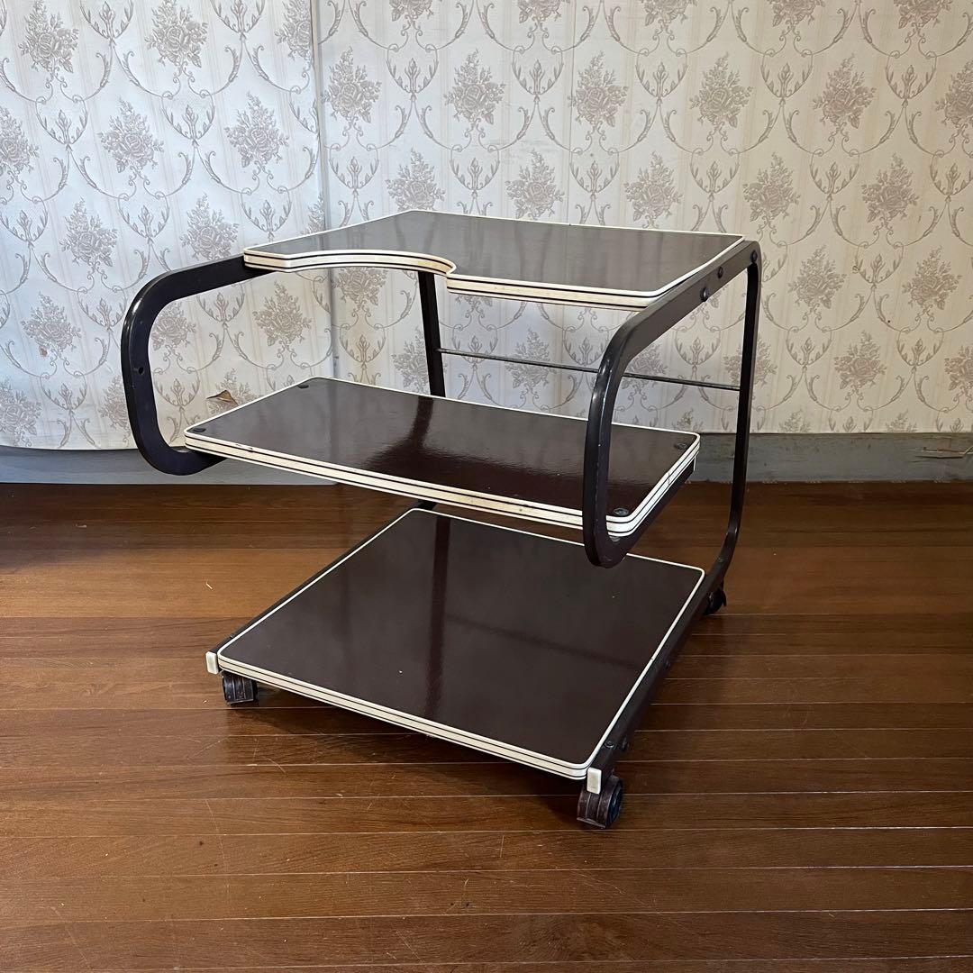 【アンティーク】アイアンフレーム キャスター付き サイドテーブル ワゴン 古道具