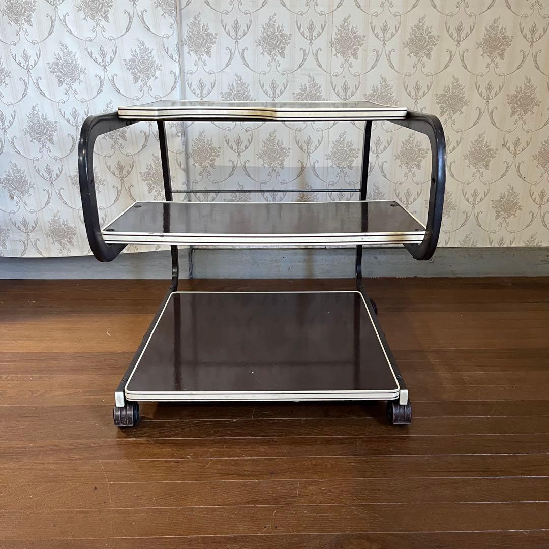 【アンティーク】アイアンフレーム キャスター付き サイドテーブル ワゴン 古道具