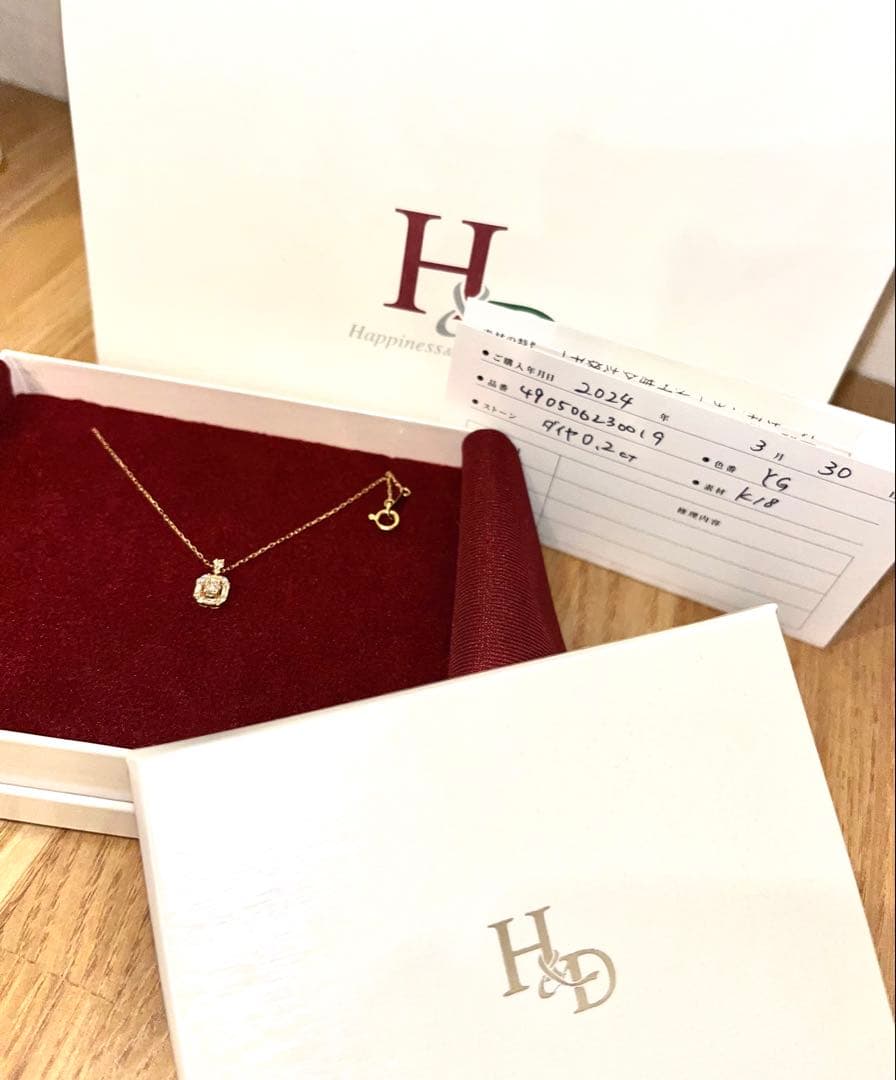 土日限値下げ未使用K18 ダイヤ0.2ct ネックレスHappiness & D