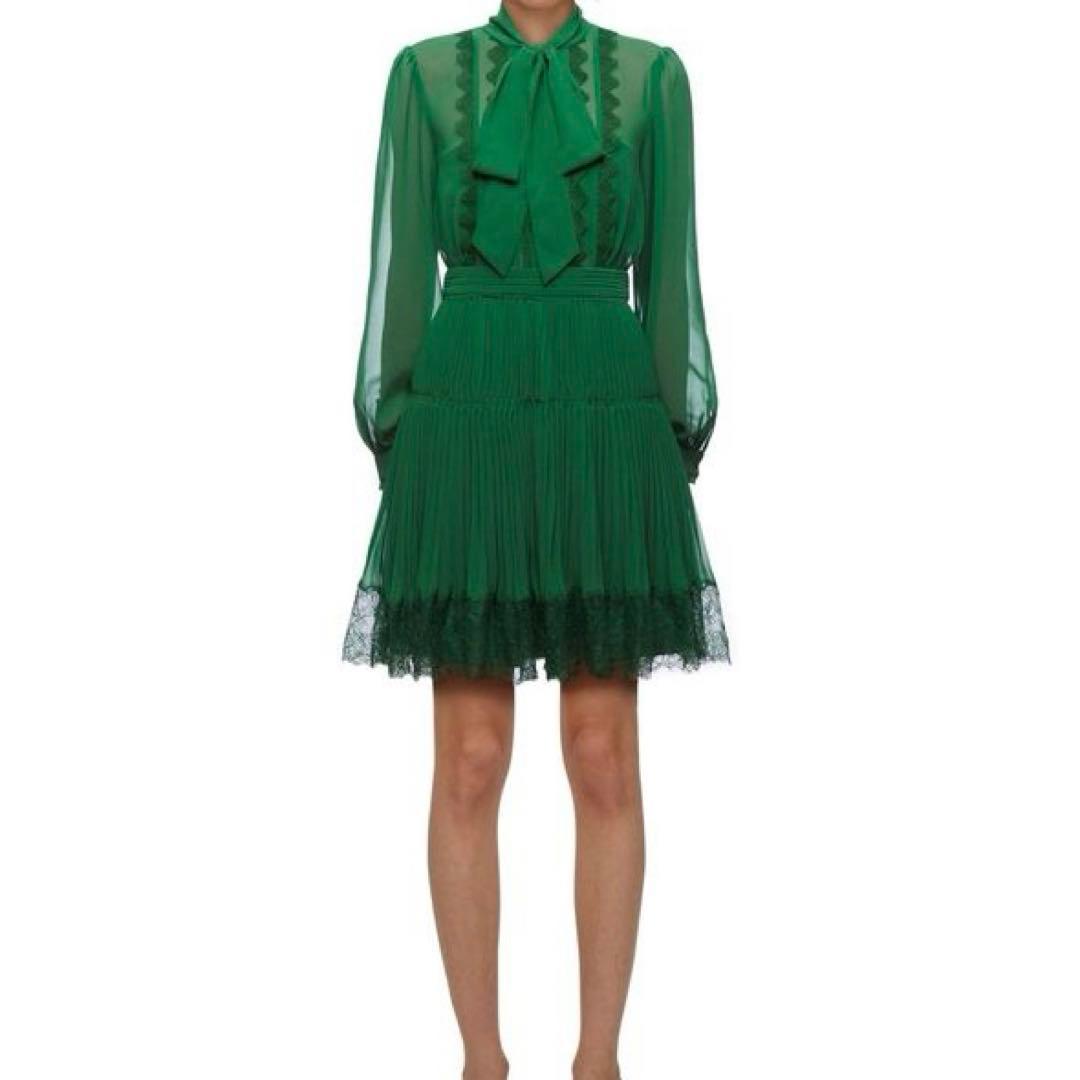 n*r様 セルフポートレイト ワンピース シフォン レース グリーン UK8 未