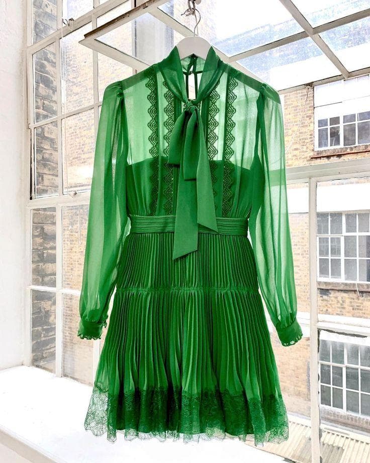 n*r様 セルフポートレイト ワンピース シフォン レース グリーン UK8 未