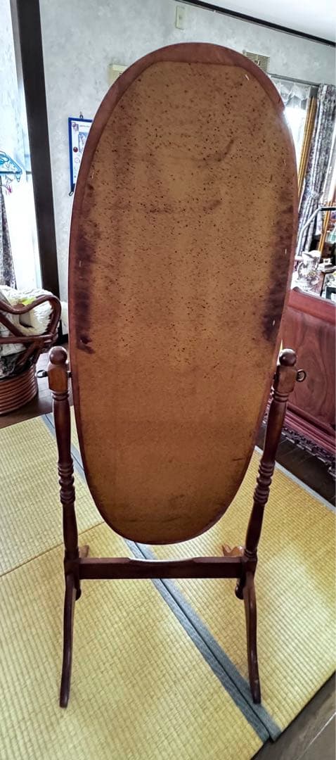 オーバル型 姿見 全身鏡 ミラー 当時物 ヴィンテージ クラッシック ブラウン