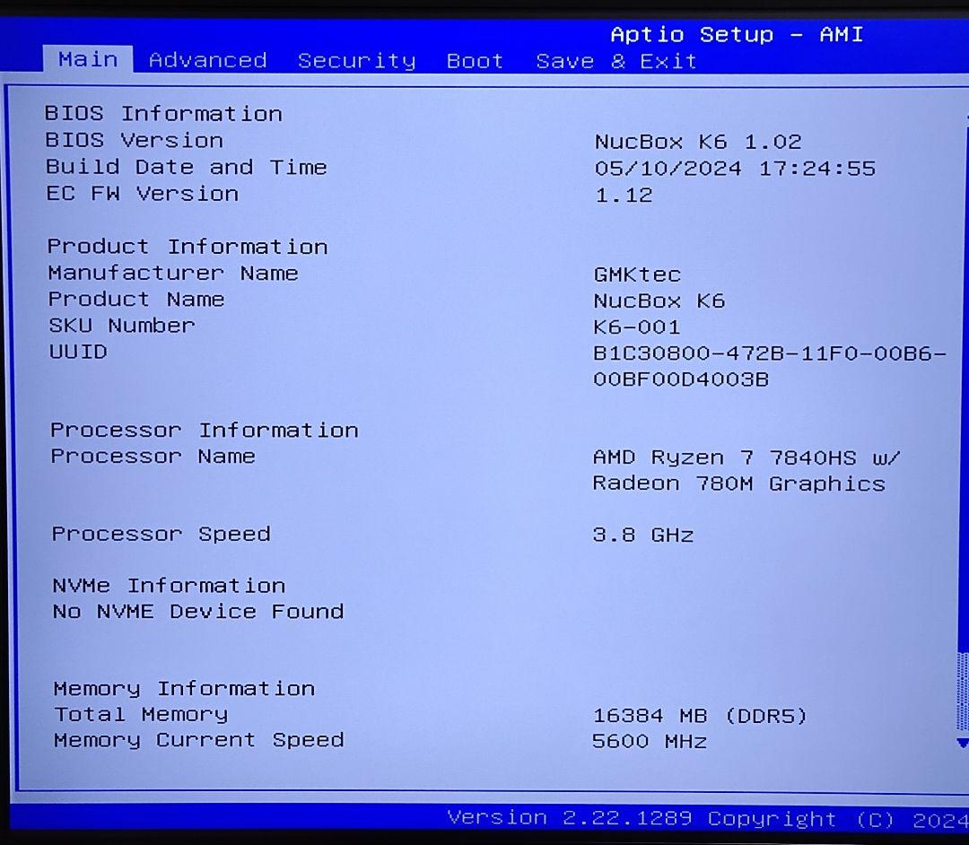ベアボーン・キット GMKtec Nucbox K6 Ryzen 7 7840HS Win11