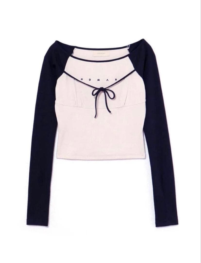 トップス andmary Alma ribbon tops navy