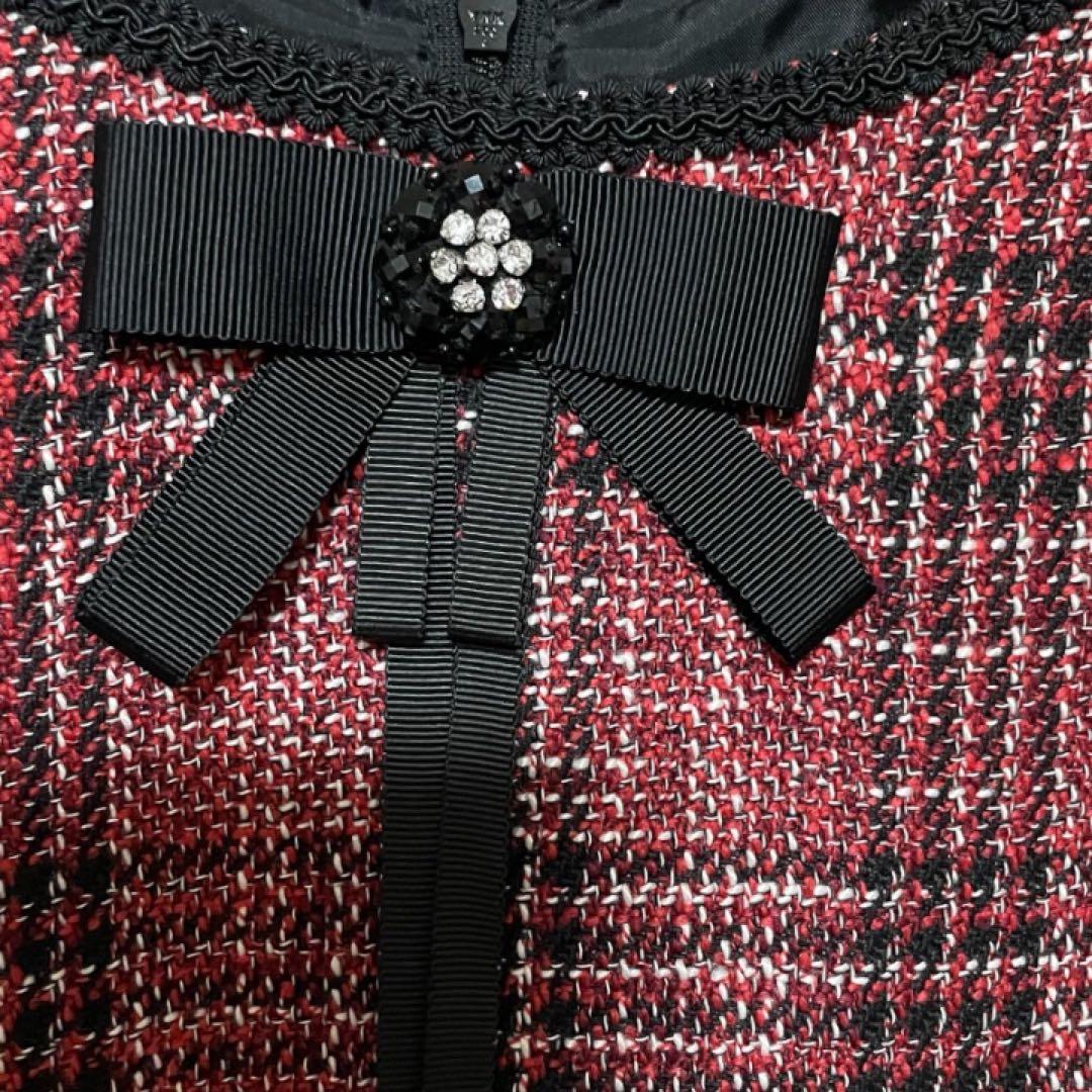 スーパービューティー【42/L】 ビジュー　リボン　ツイード×ニットワンピース