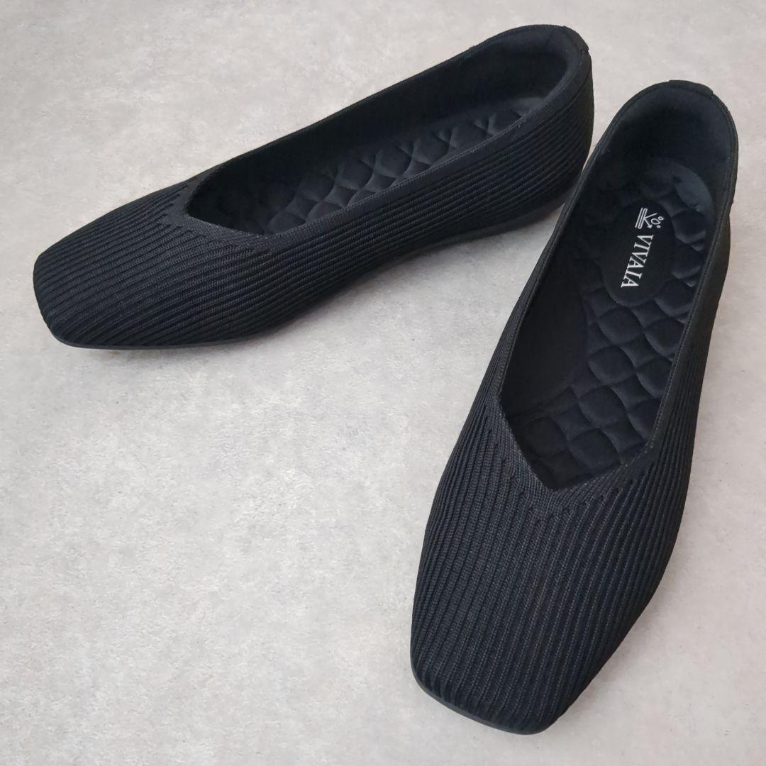 VIVAIA フラットシューズ　ニットパンプス スクエアトゥ 黒　ビバイア