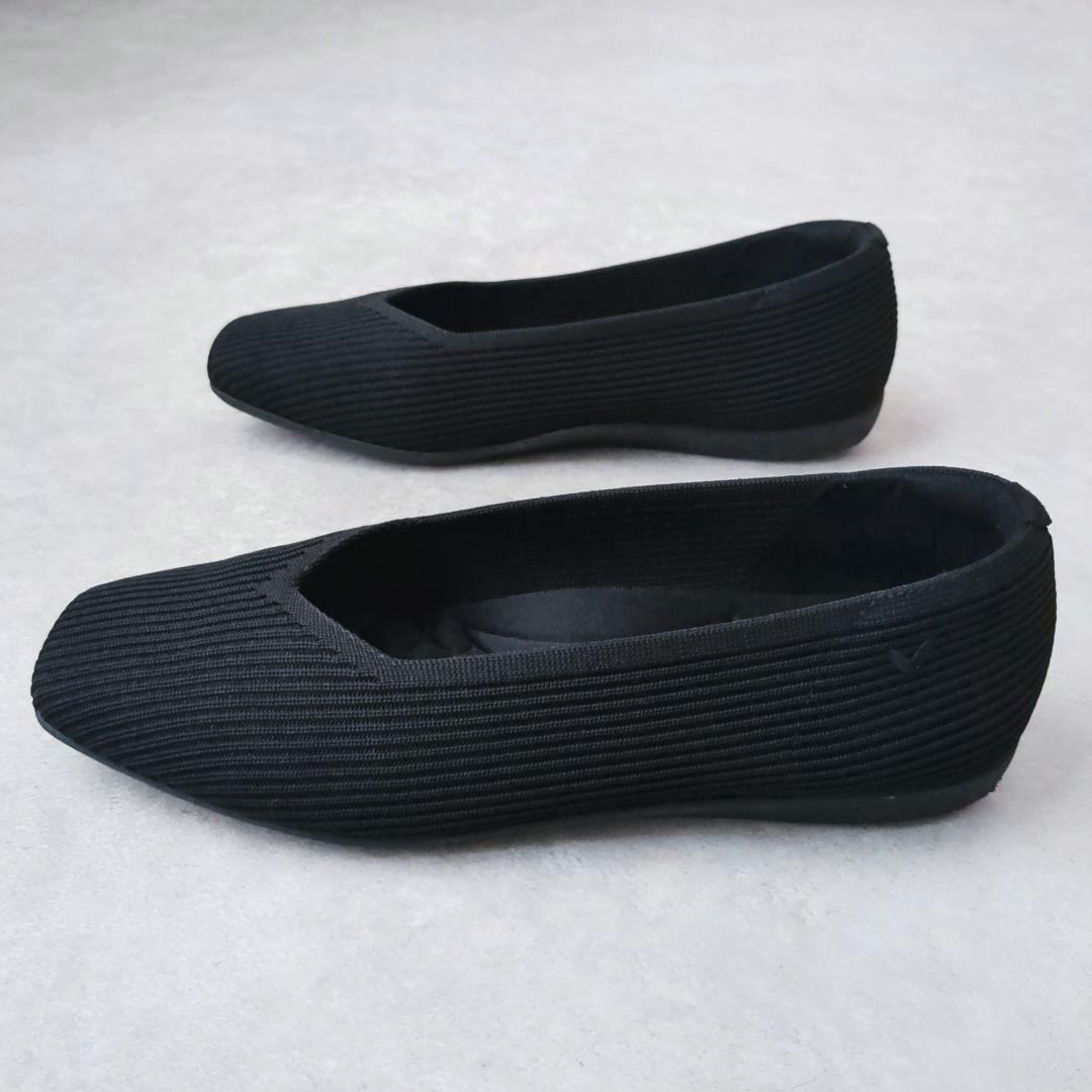 VIVAIA フラットシューズ　ニットパンプス スクエアトゥ 黒　ビバイア