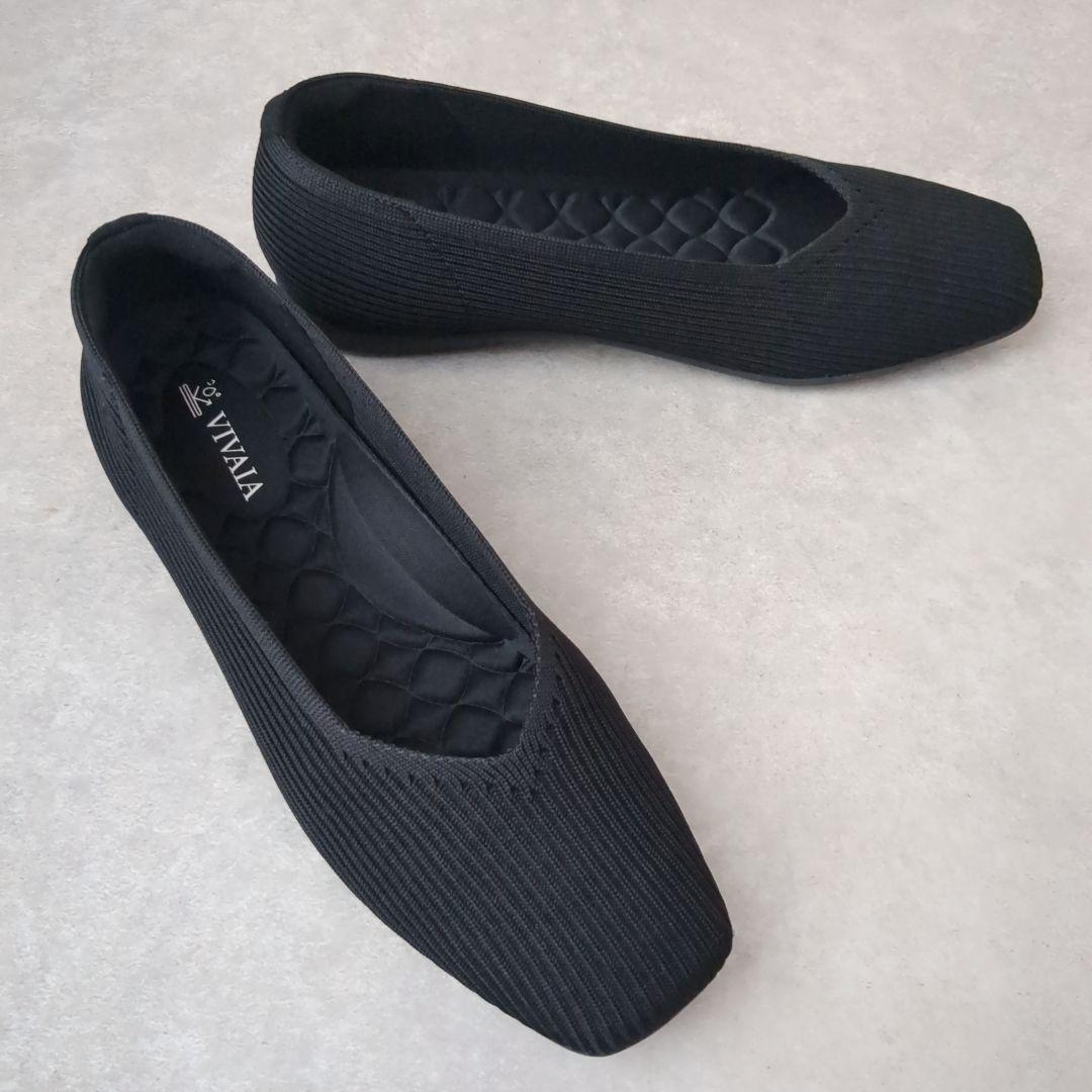 VIVAIA フラットシューズ　ニットパンプス スクエアトゥ 黒　ビバイア