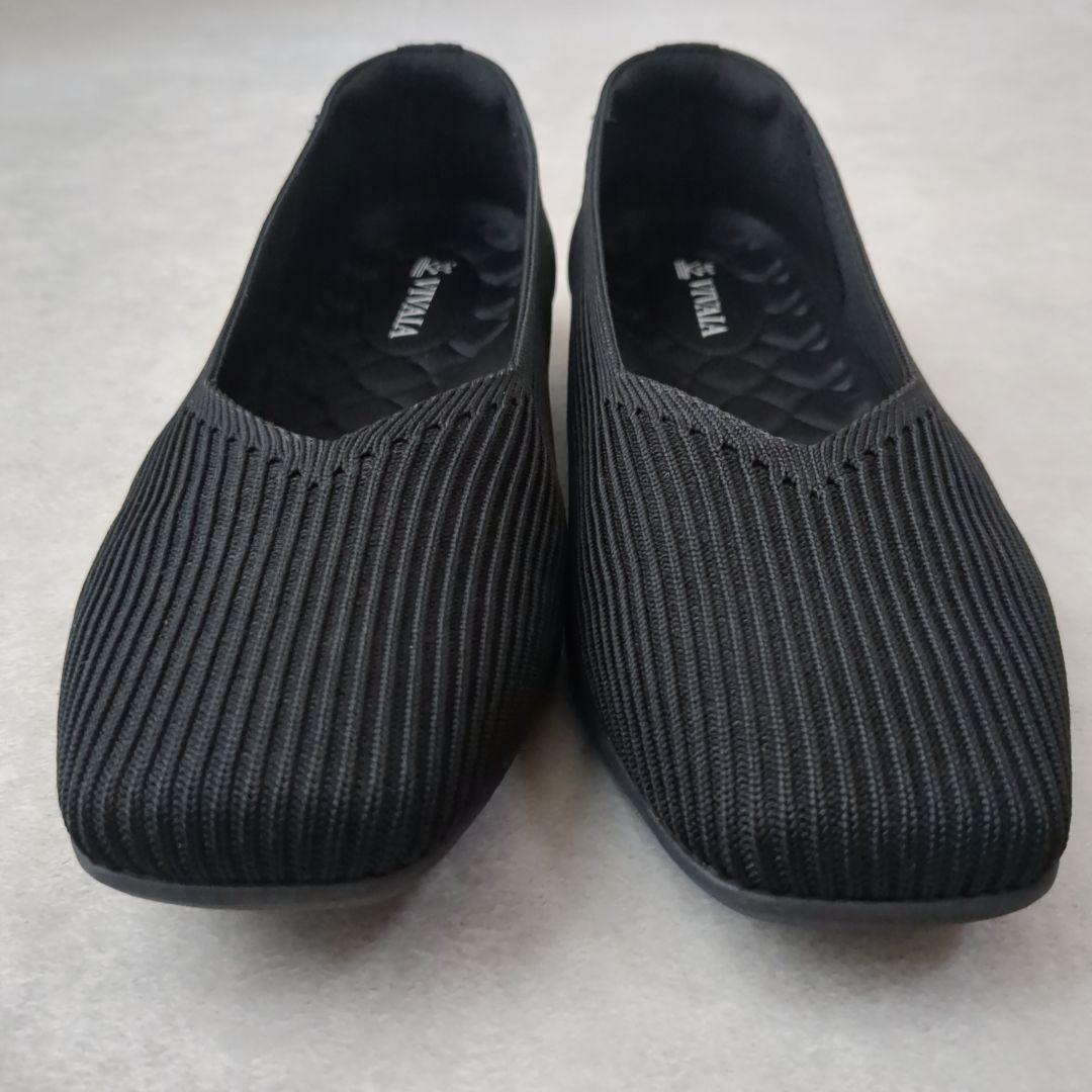 VIVAIA フラットシューズ　ニットパンプス スクエアトゥ 黒　ビバイア