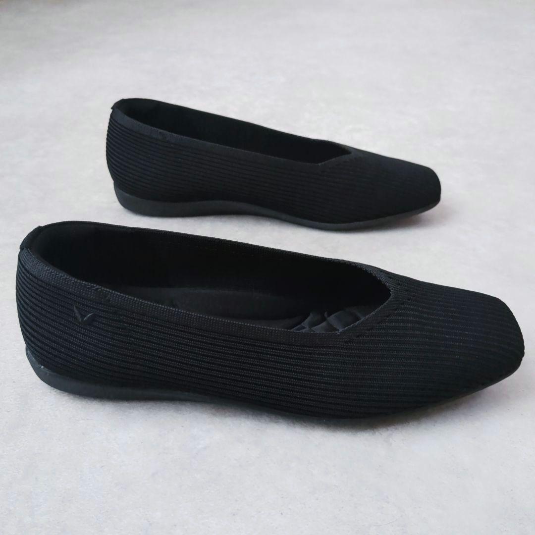 VIVAIA フラットシューズ　ニットパンプス スクエアトゥ 黒　ビバイア