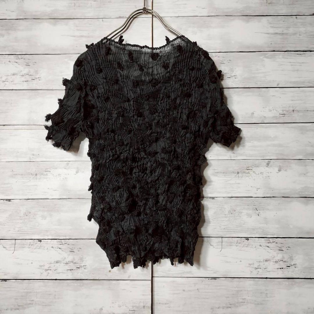 イッセイミヤケ プリーツプリーズ ポンポン シフォンカットソー 半袖