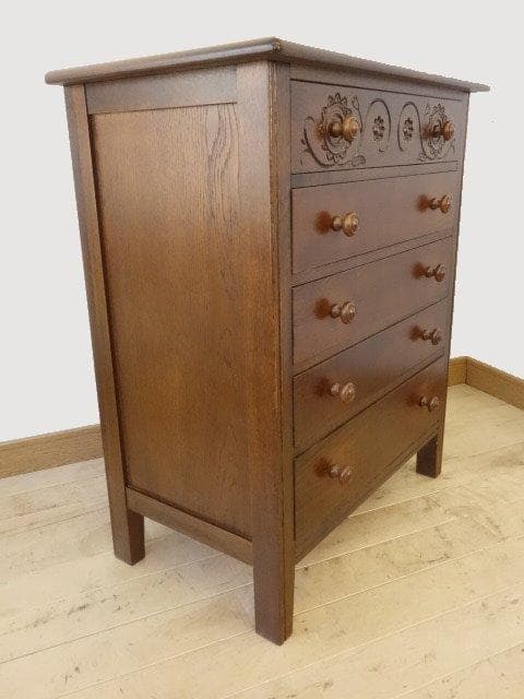 勇峰工芸　雅　花柄チェスト　ナラ材家具　 旭川家具　再塗装済　ＵＳＥＤ