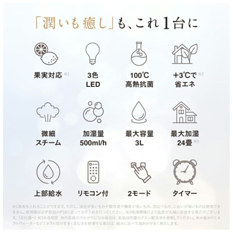 【最新機種】NIPLIFE URURA 3L アロマ対応　スチーム式　加湿器