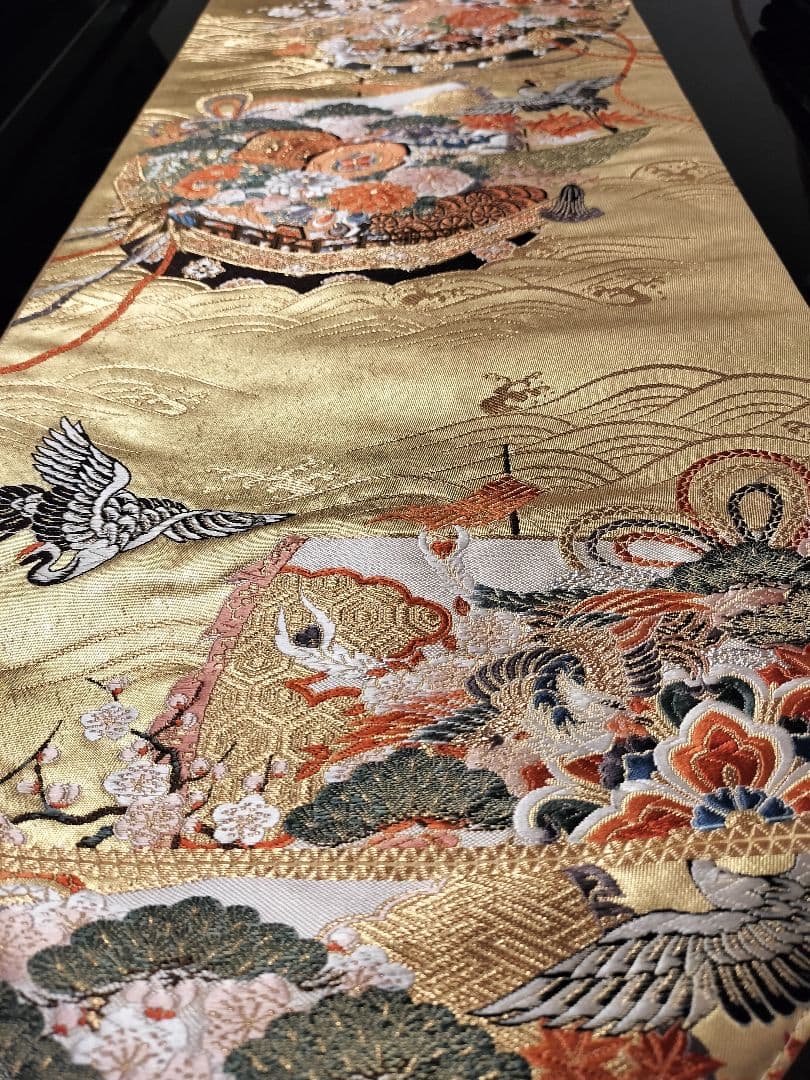 ローズピンクA666★逸品‼️本金箔‼️宝船‼️テーブルランナー2m7cm