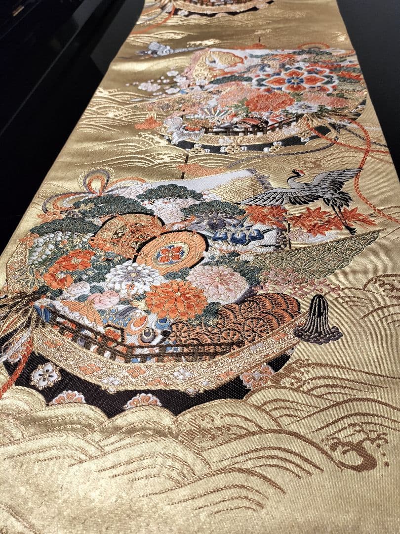 ローズピンクA666★逸品‼️本金箔‼️宝船‼️テーブルランナー2m7cm