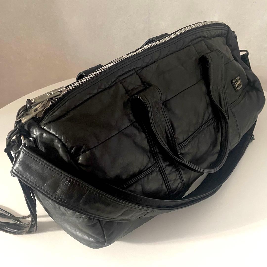 希少 PORTER TANKER 伊勢丹限定 レザー ダッフルバッグ Black