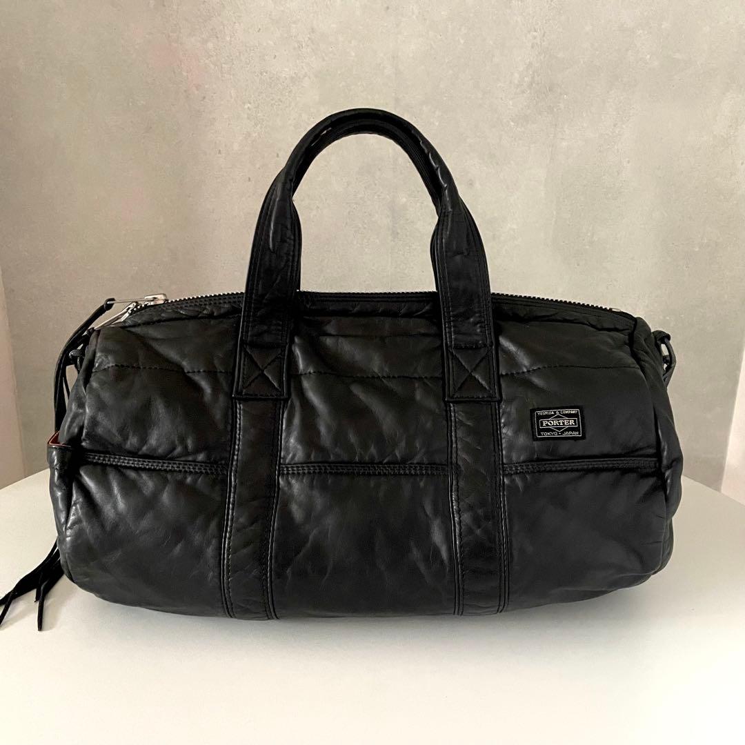 希少 PORTER TANKER 伊勢丹限定 レザー ダッフルバッグ Black