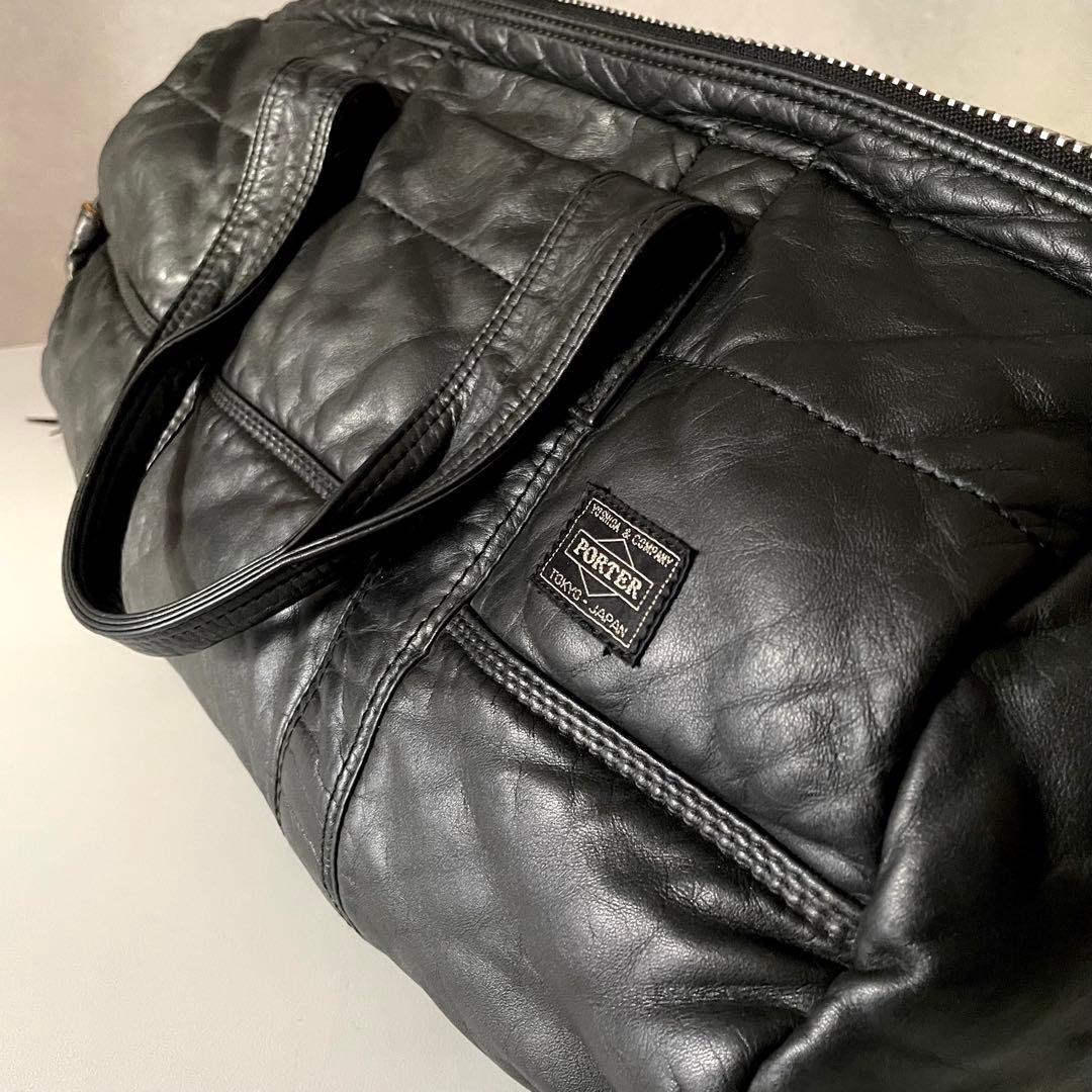 希少 PORTER TANKER 伊勢丹限定 レザー ダッフルバッグ Black