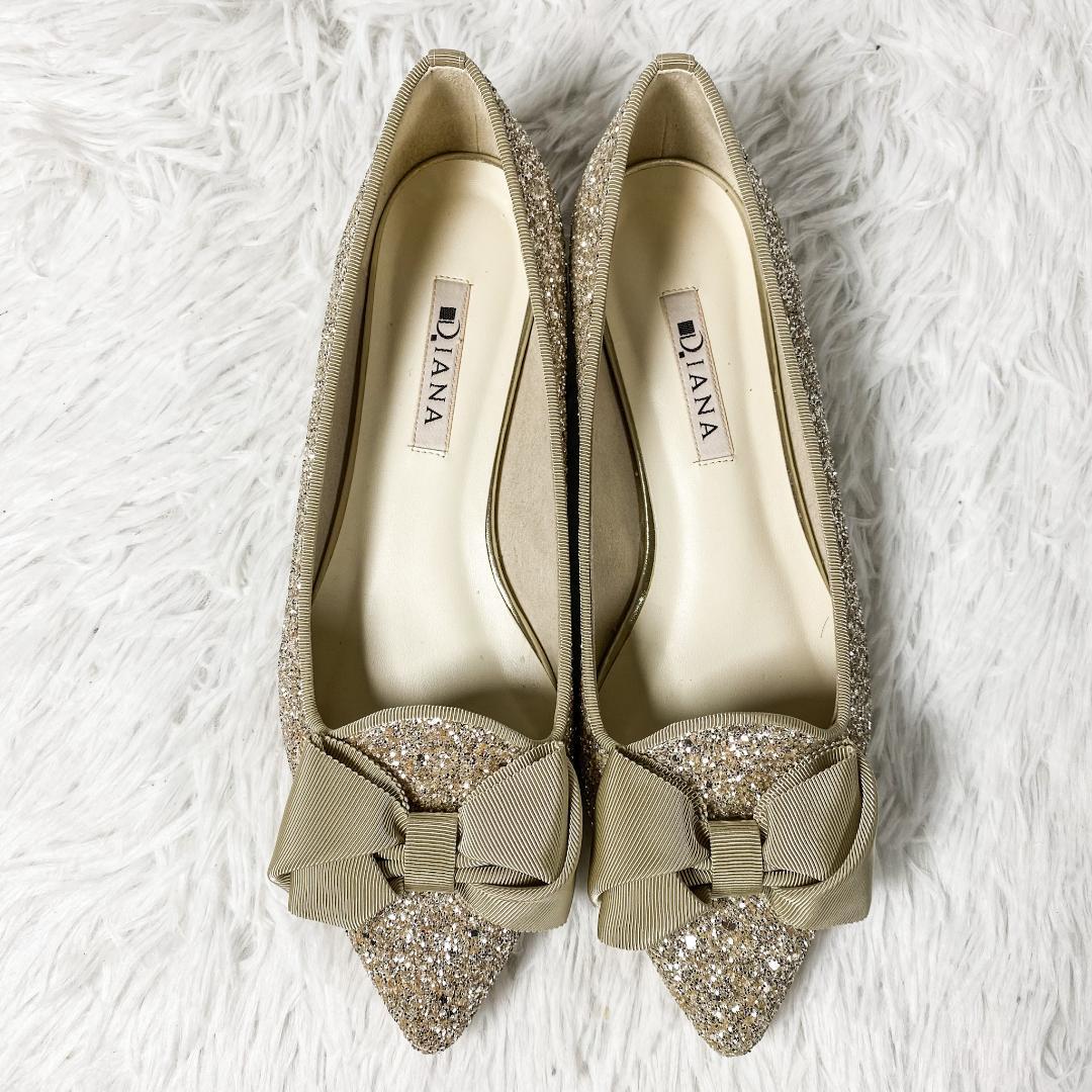 【未使用品】DIANA ダイアナ グログラン リボン グリッター パンプス 24