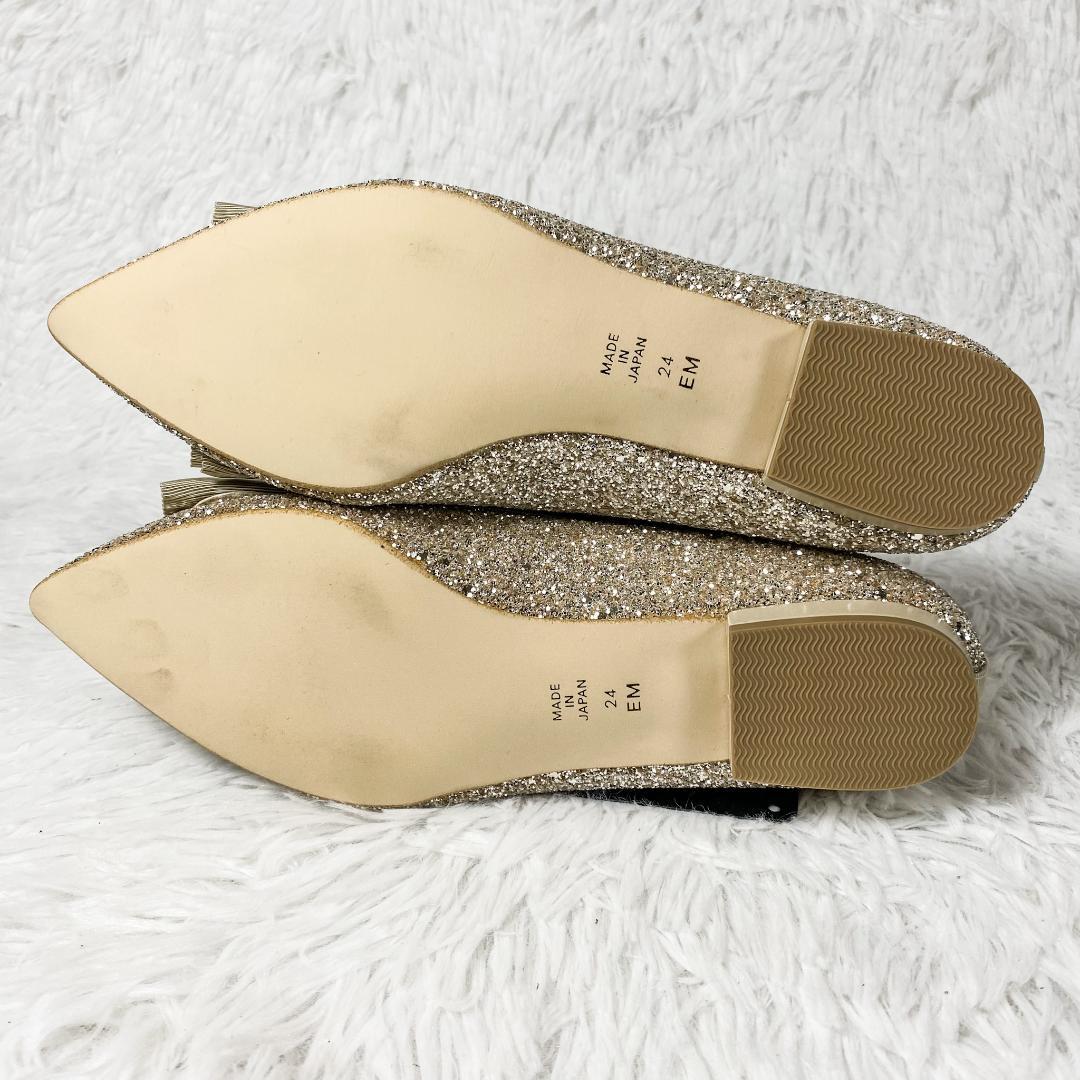 【未使用品】DIANA ダイアナ グログラン リボン グリッター パンプス 24