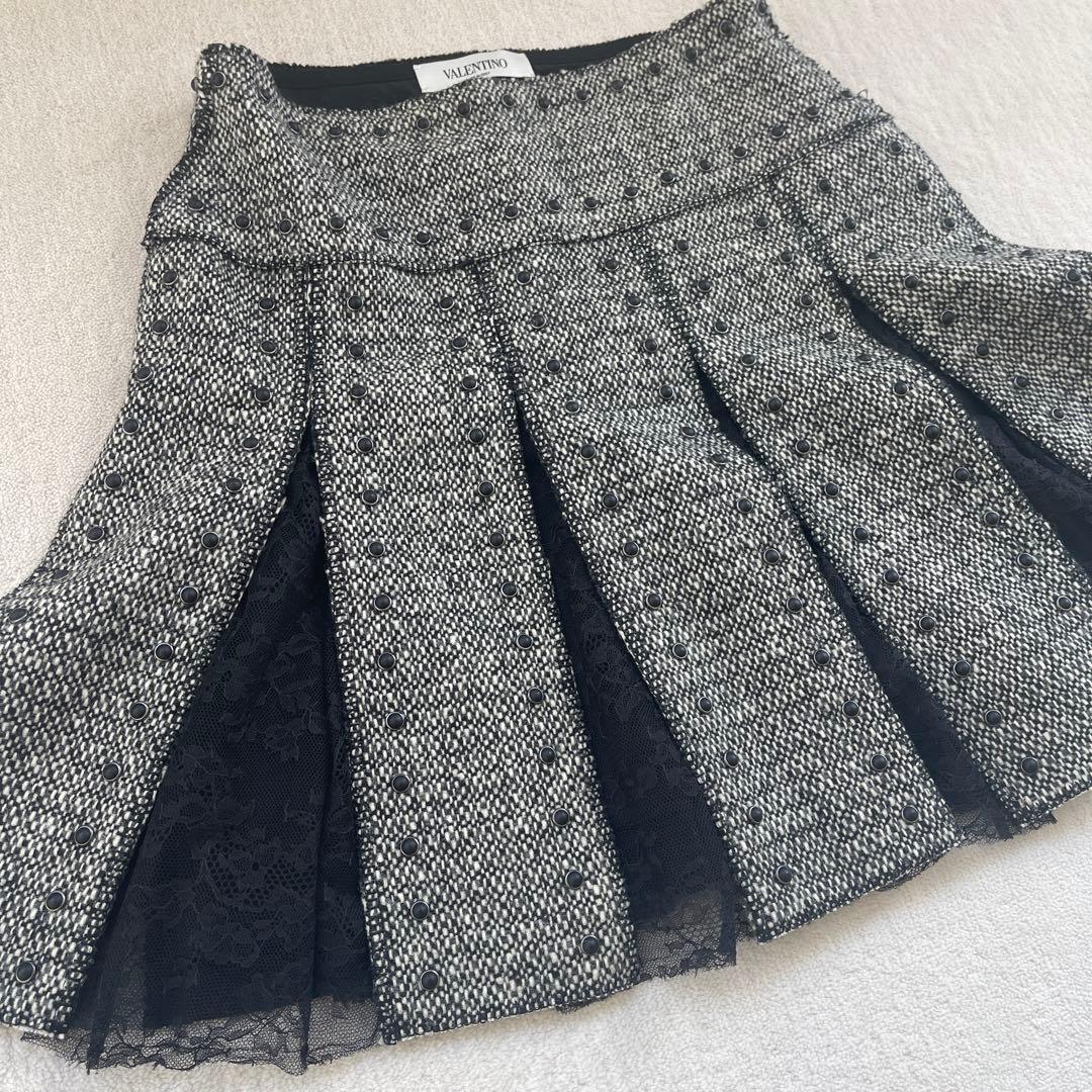 美品　VALENTINO プリーツスカート グレー/ブラック　38サイズ
