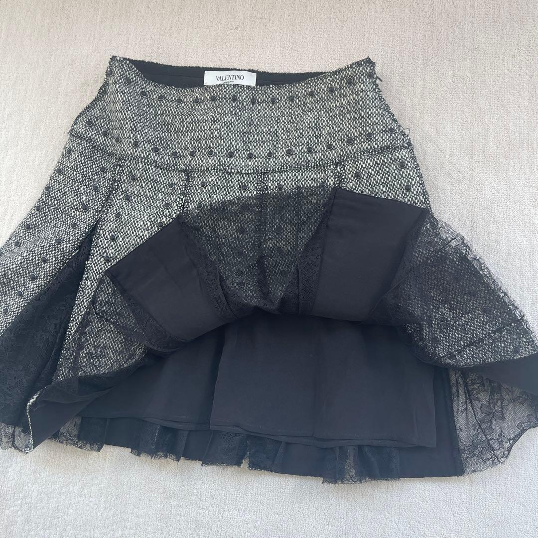 美品　VALENTINO プリーツスカート グレー/ブラック　38サイズ