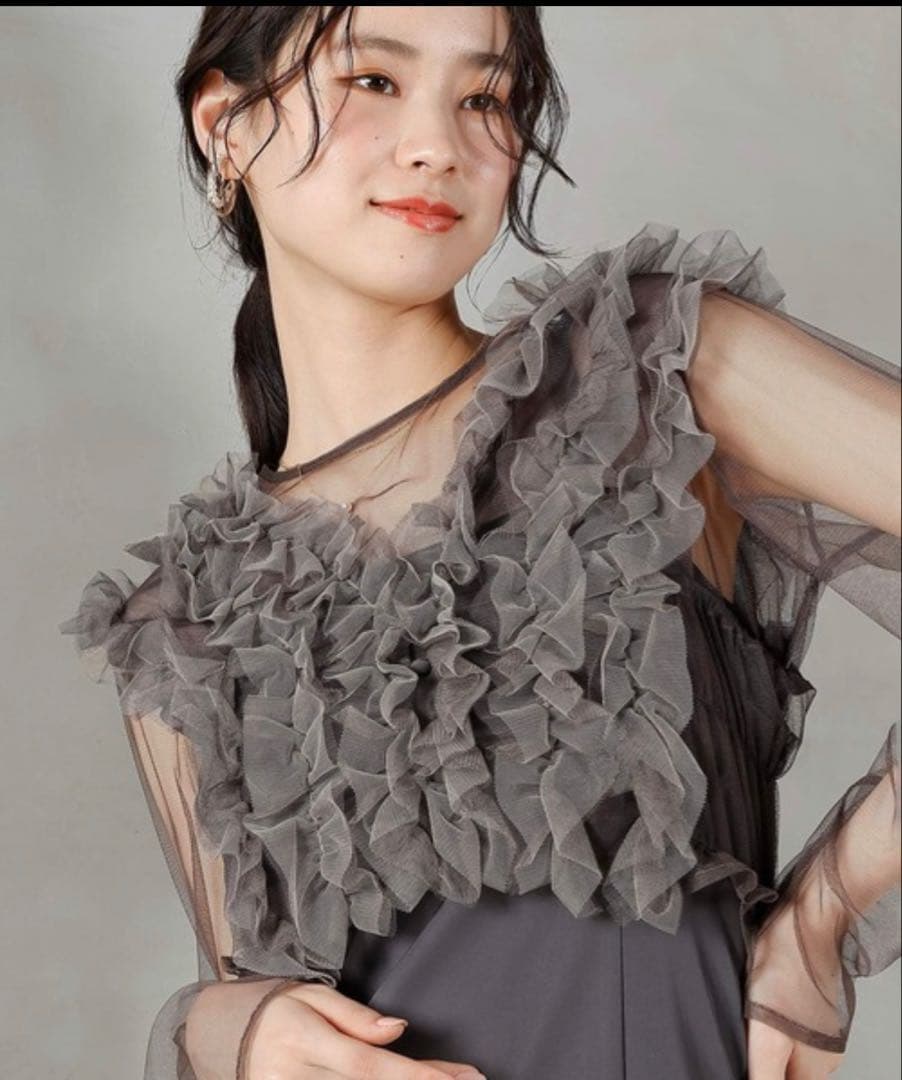 【Kana】フリル付きシースルーパーティードレス