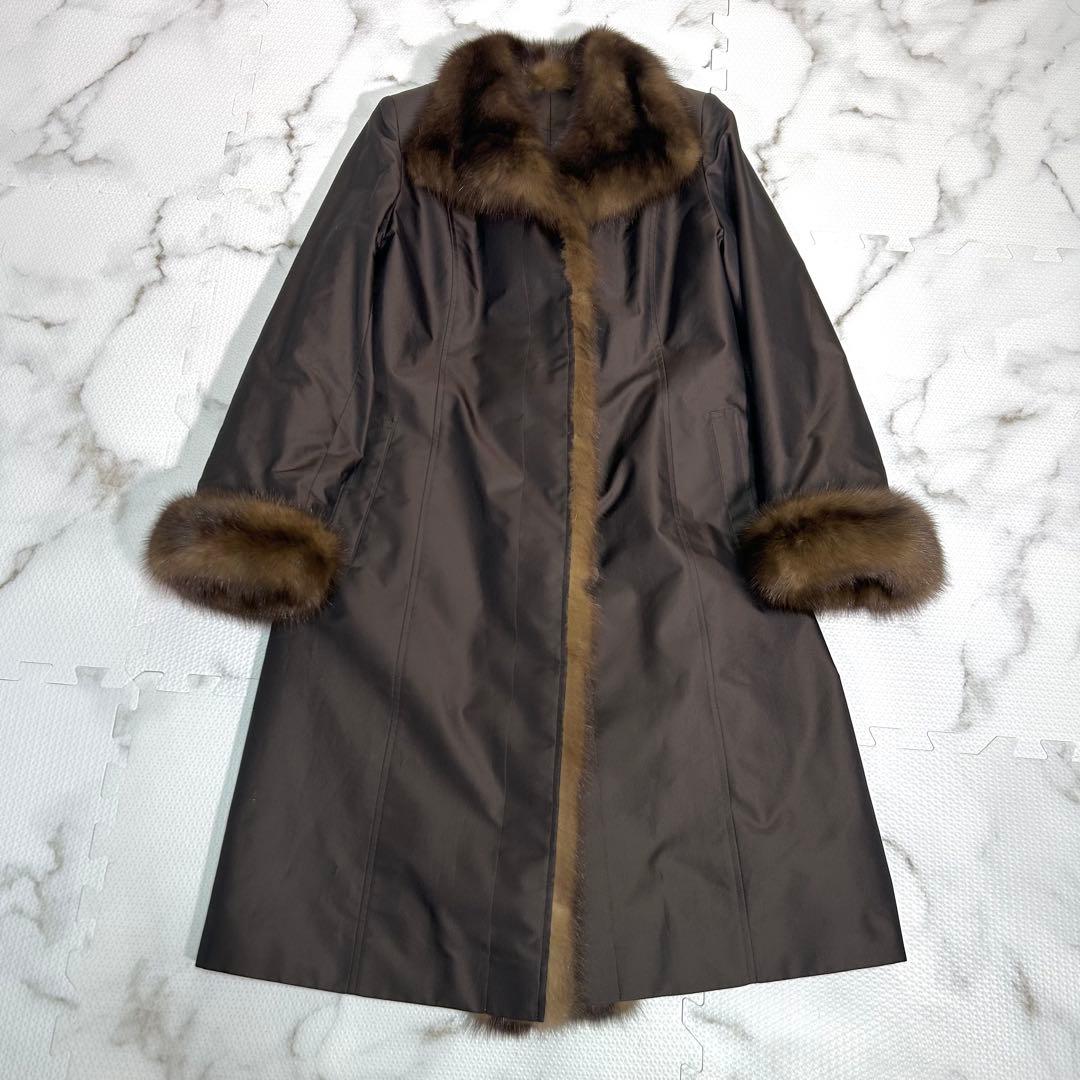 美品✨ロシアンセーブル × シルク混 ロングコート 本毛皮