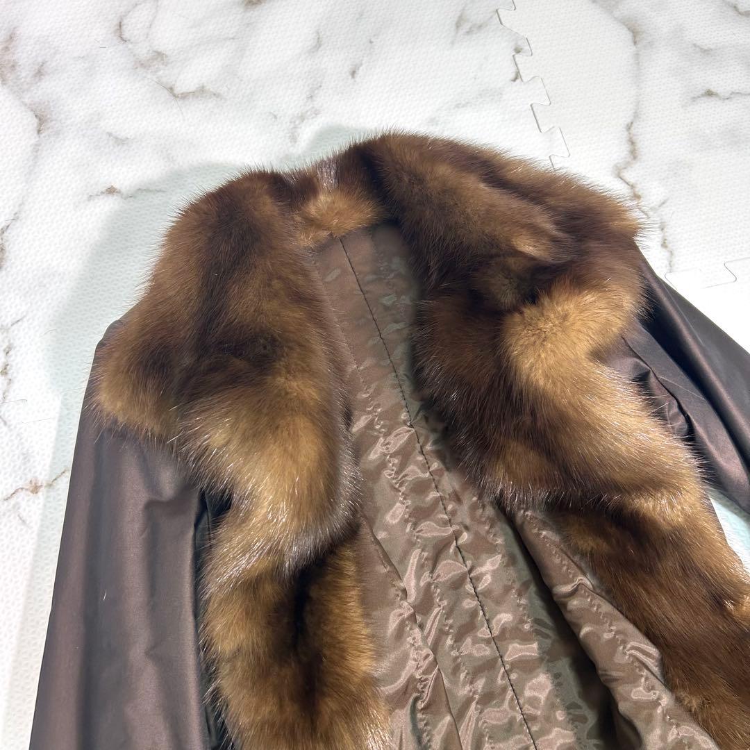 美品✨ロシアンセーブル × シルク混 ロングコート 本毛皮