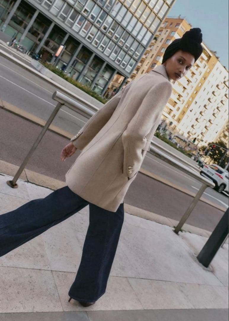 ZARA ウール混紡ショート丈ダブルブレストコート ライトミンク XS